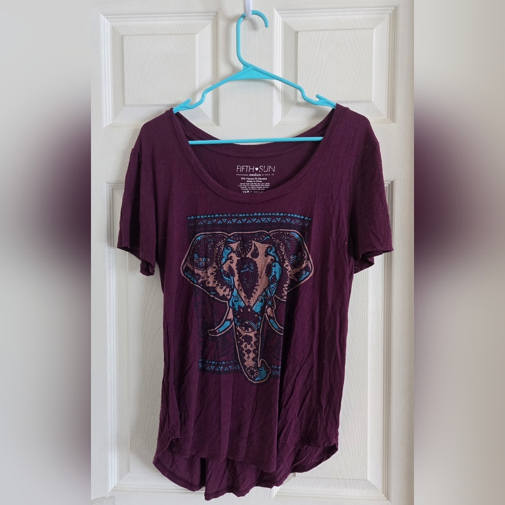Fifth Sun Women's Plum Elephant Oversized Graphic Tee